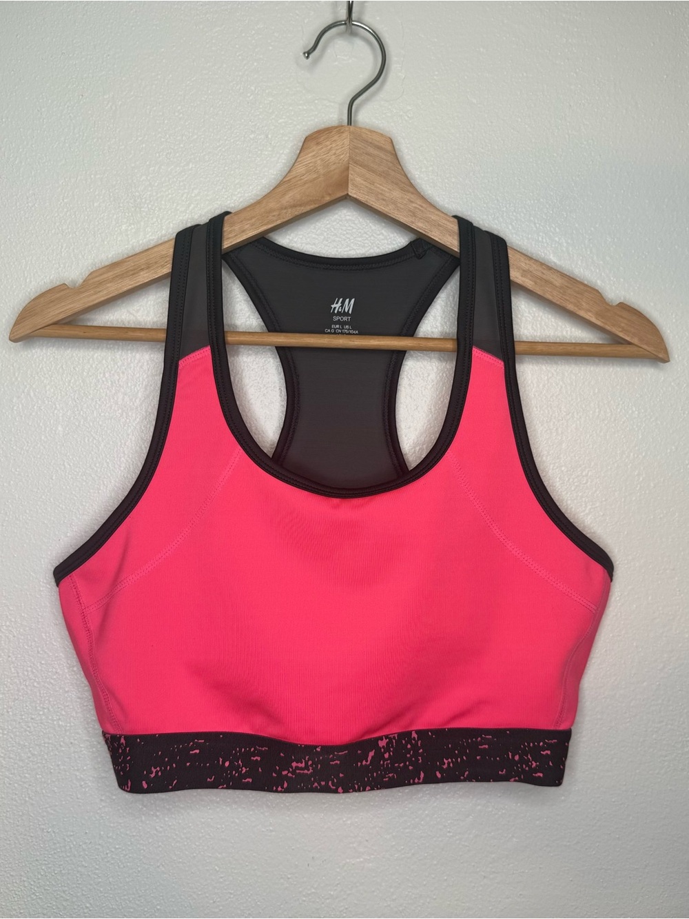 H&M Move Pink & Charcoal Racerback Sports Bra Medium Support Women's Size Large
